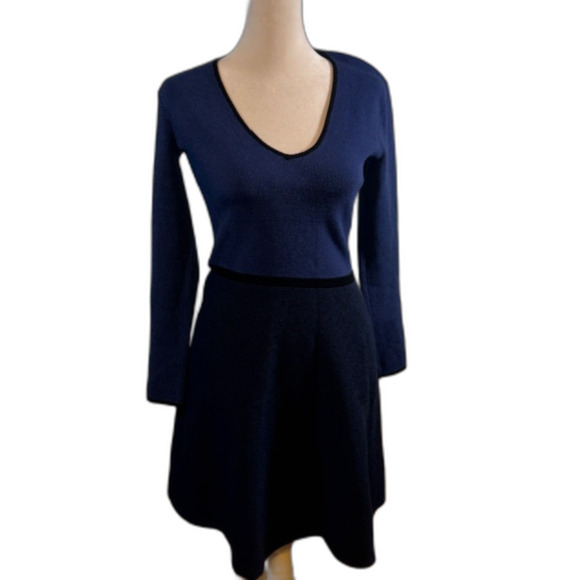 Club Monaco Blue Black Colorblock Sweater Dress Small Long Sleeve Knit - Picture 2 of 10